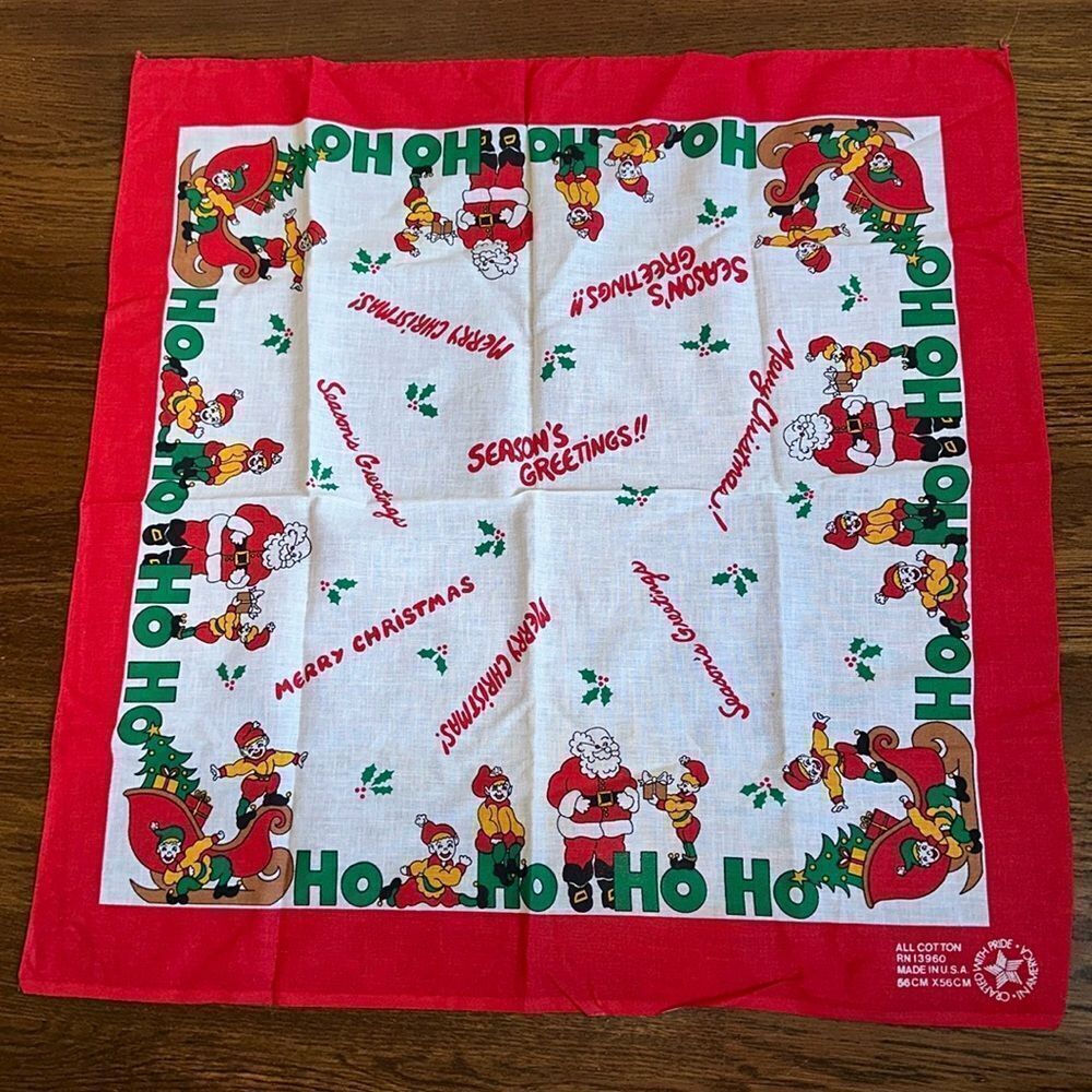 Vintage Paris‎ Accessories cotton Christmas scarf featuring Santa & his elves
